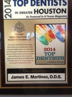 Several awards for the past few years so top dentist in Houston. Example of 2014's award