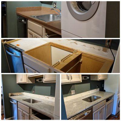 The brown counter top was old ones. Kept the cabinets.