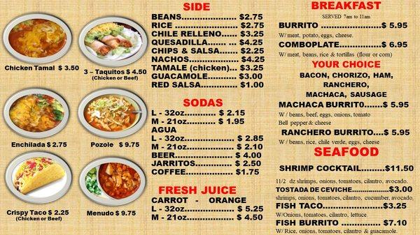 Updated Menu for Los Faroles Taqueria As of March 16, 2020