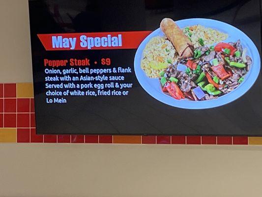 Pepper steak is the May special.