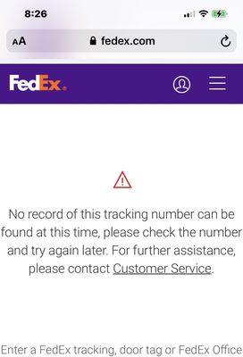 Fedex site after I put in tracking number! After them having my package all day