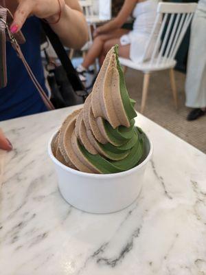 Vanilla and matcha ice cream