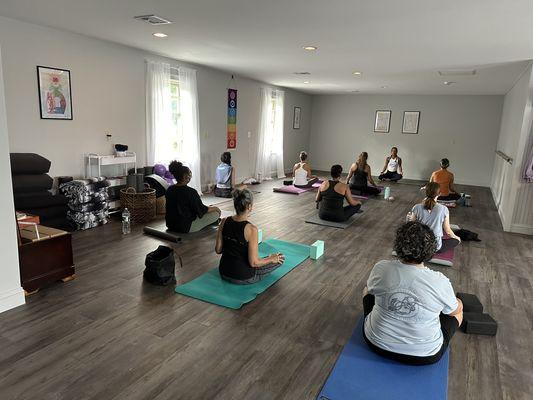 Yoga class in session