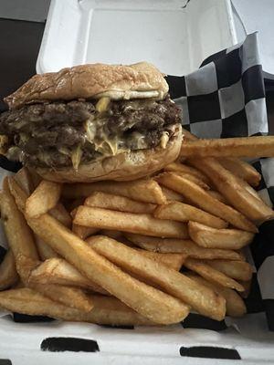 Smash burger and side of fries