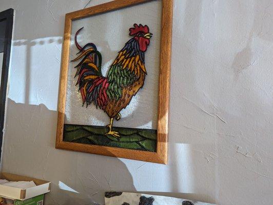 There are roosters and chickens everywhere in their decor!