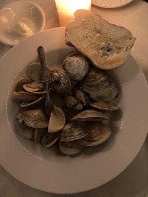 Little Neck Clams with a garlic and wine sauce.