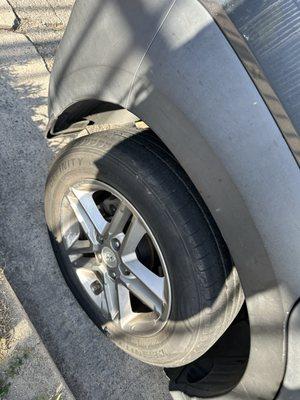 Balding tires and wires coming from tires