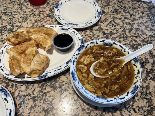 Potstickers with hot and sour soup