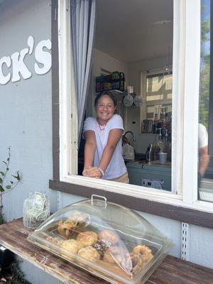 Donuts and a cute helper,