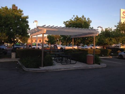 Comfy resting area with benches