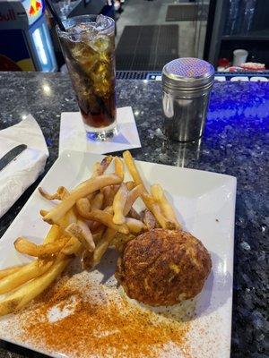 Crab cake and fries