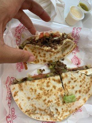 steak quesadilla with added lettuce n tomato