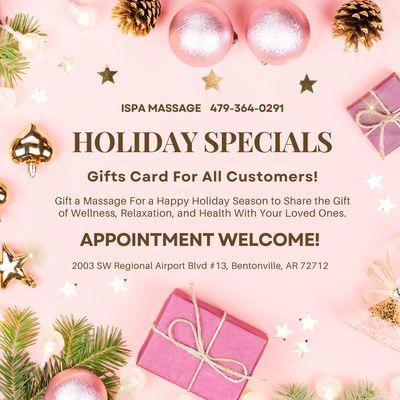 Holiday Specials
Gifts Card For All Customers!