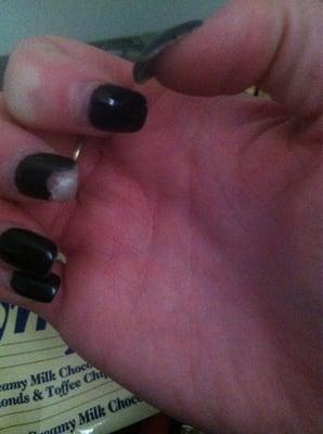 Granted I'm due for another fill, my one nail chipped off completely. And the polish is chipping on both hands.