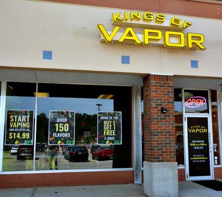 Located in the Fairlawn Shopping Plaza right next to Subway and Edible Arrangements you'll find our Kings of Vapor shop.