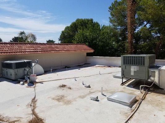 Our install on the right VS their's on the left. Heat Pump 4 Ton Trane.