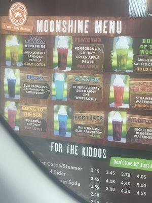 Moonshine menu