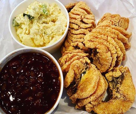 Fried Buffalo with potato salad and baked beans!