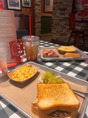 Pulled BBQ sandwich; street corn; kids sausage/Mac n cheese