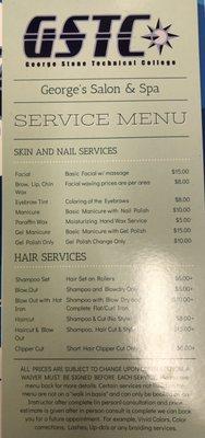 Services at student salon