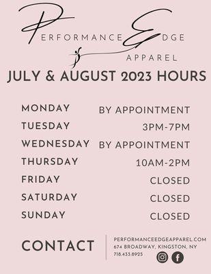 Summer 2023 Store Hours (July & August)