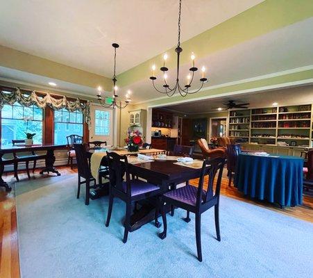 The dining room and the common living room/reading area.