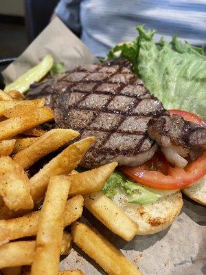 Steak sandwich . . . Is a steak on a bun!