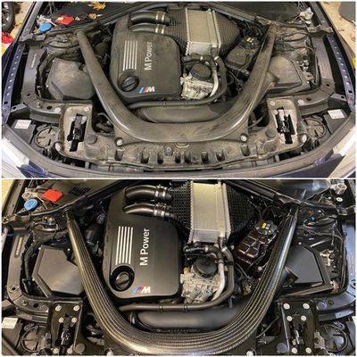 Before and after Engine bay detailing