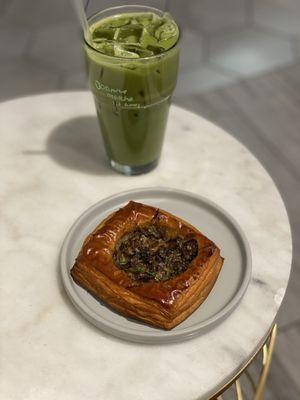 Shroom Croissant + Honey Matcha Latte