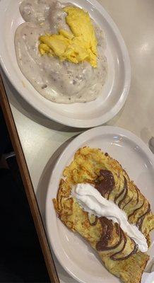 Banana Nutella Crepes, Biscuits and Gravy Combo