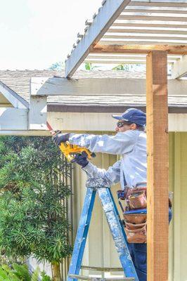 Repairing the back patio that was damaged by termites. It'll be as good as new!