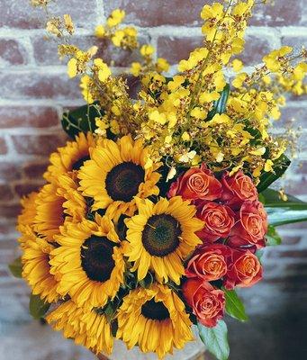 Sunflowers, Oncidium Orchids and Roses