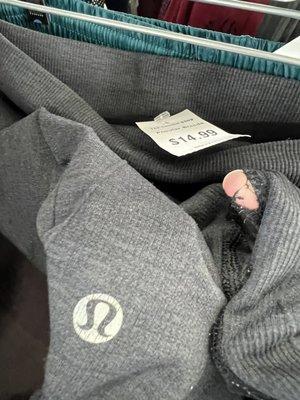 Lululemon leggings with huge hole in the crotch for $14.99?!?!  Again no returns or trying on items.