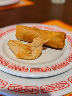 Egg Roll & Fried Wonton part of Cantonese style dinner.