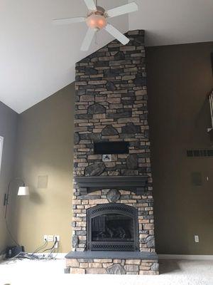 Great room fireplace and stone installation