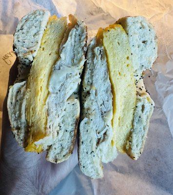 Turkey, egg, cheese on an Everything Bagel!