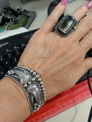 Love the store/new owner! Ring by Tommy Conch. His mom opened the store 42 yrs ago. I got this cuff; a Navajo design by Running Bear.