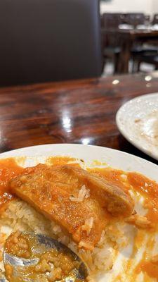 Tomato braised pork with cheese tasted so good I forgot to take picture first. Very traditional Hong Kong style.