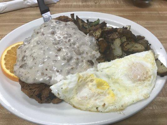 Chicken fried steak made from Traegered Prime rib. (Depends if the have any prime rib left)