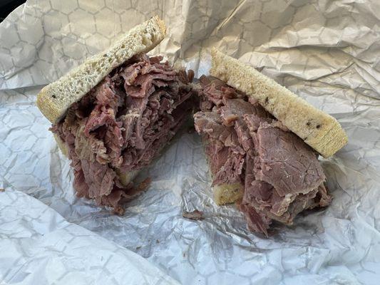 Sickly looking corned beef the color of Arby's