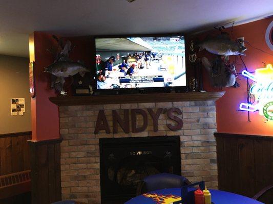 One of the many TVs in Andy's. They love the Vikings.