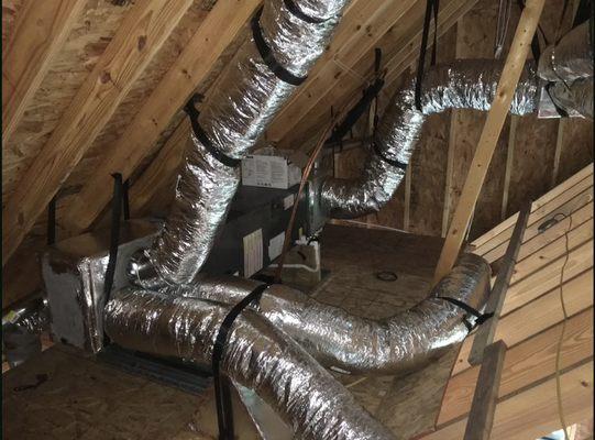 Insulated duct work properly supported.