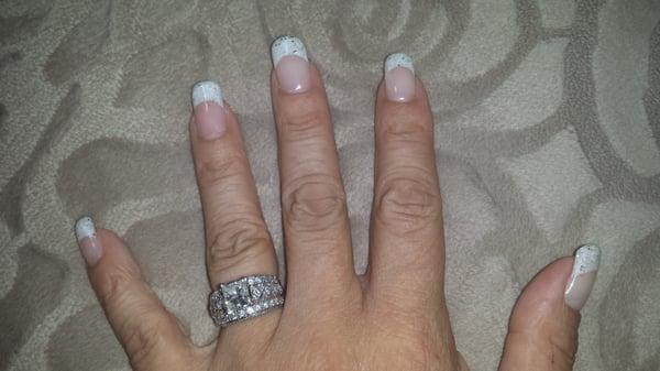 The gel polish French Manicure with silver glitter tips I got last week.