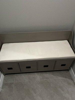 Laundry room storage seat install