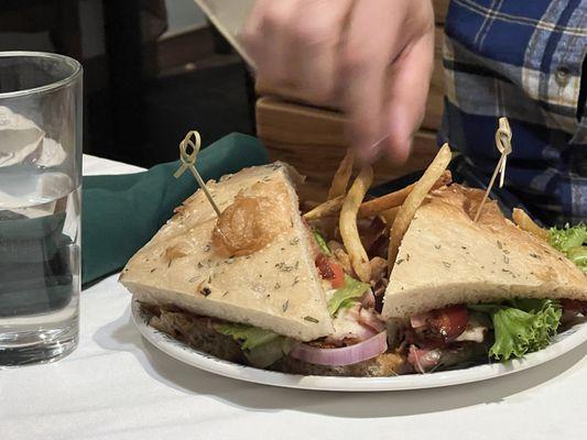 Faccia Luna Club Sandwich-so big he could only eat half!