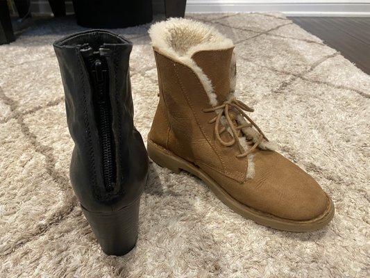 Restored ugg boots and zipper replacement on black boots :)