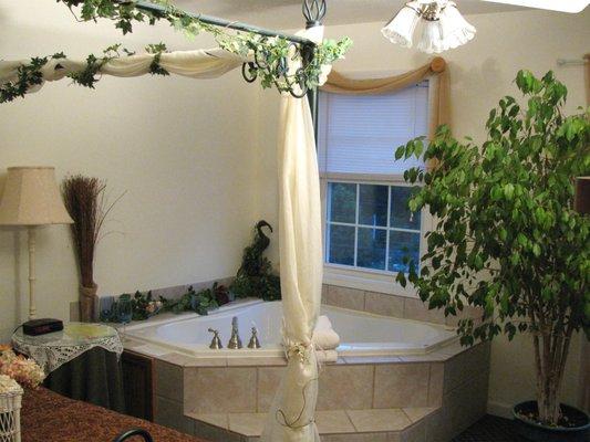 Canopy Bed and Jacuzzi with a view of Chimney Rock Park