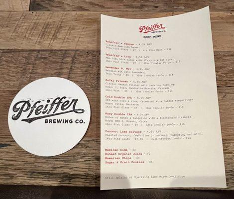 Beer menu