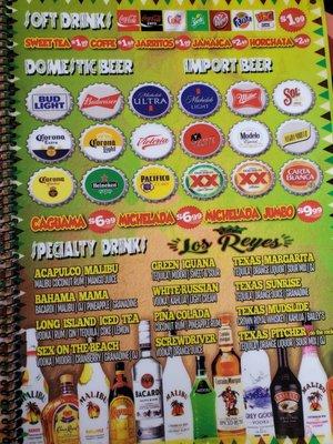 Beverage menu