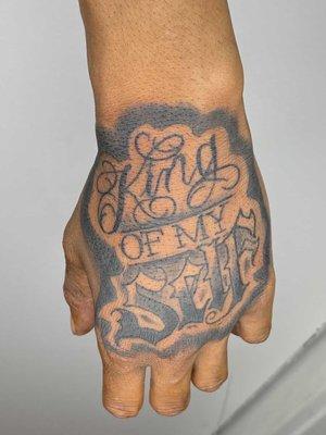 lettering tattoo by Chaz at the Skin Museum in Milwaukee Wisconsin 2917 n oakland